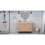 Jeffrey Alexander Theodora 48" Natural Oak Single Sink Bathroom Vanity with White Carrara Marble Top - 8 in. Widespread Faucet Top
