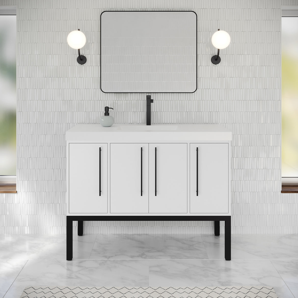 Jeffrey Alexander Tempest 48" White Single Sink Bathroom Vanity with White Resin Top - Single-Hole Faucet Top - VKTEM48WHSQRE product image 2