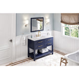 Jeffrey Alexander Wavecrest 48" Hale Blue Single Sink Bathroom Vanity with White Carrara Marble Top - 8 in. Widespread Faucet Top