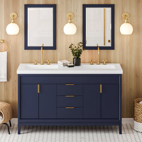 Jeffrey Alexander Theodora 61" Hale Blue Double Sink Bathroom Vanity with White Resin Top - 8 in. Widespread Faucet Top
