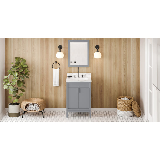 Jeffrey Alexander Theodora 24" Grey Single Sink Bathroom Vanity with Calacatta Vienna Quartz Top - 8 in. Widespread Faucet Top