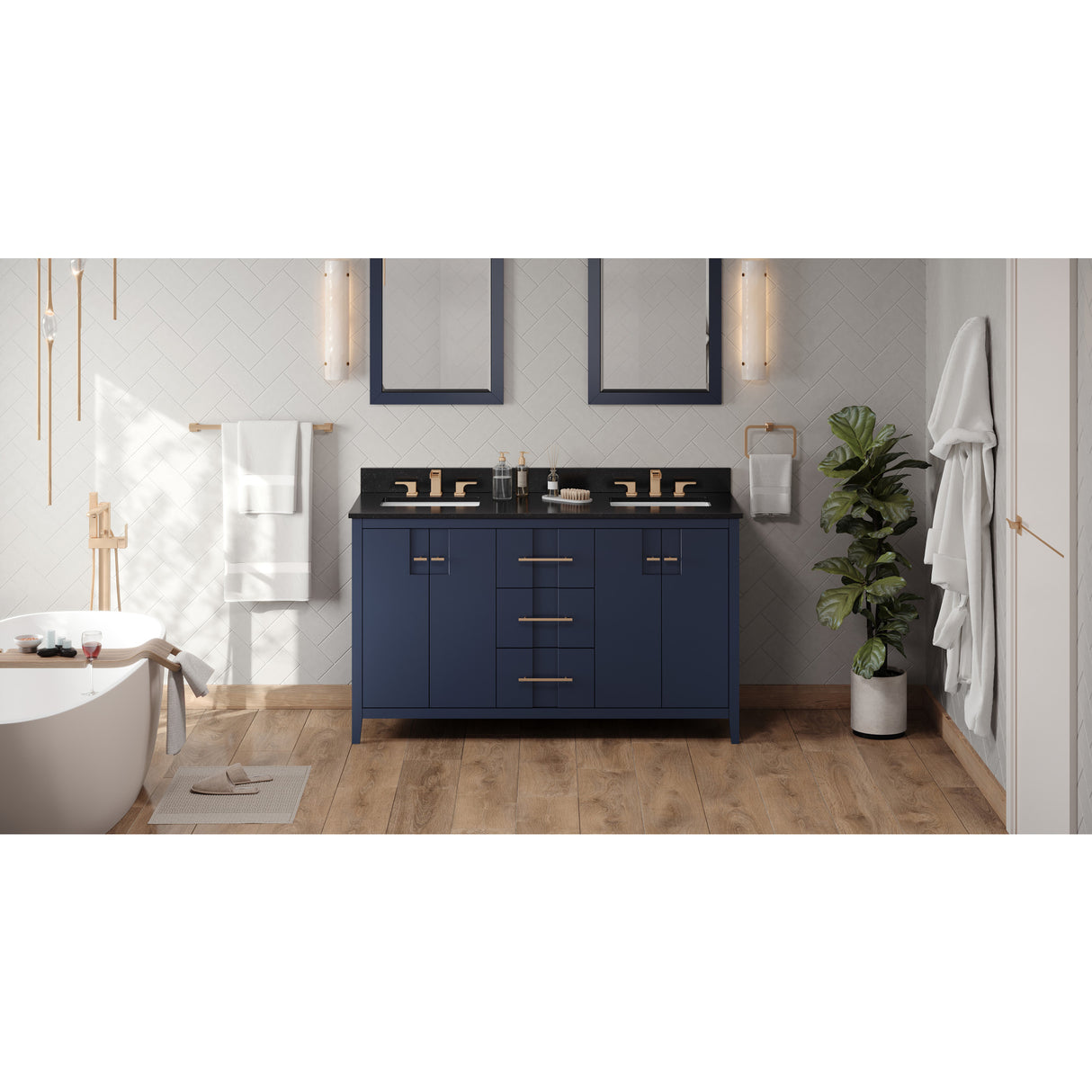 Jeffrey Alexander Katara 60" Hale Blue Double Sink Bathroom Vanity with Black Granite Top - 8 in. Widespread Faucet Top
