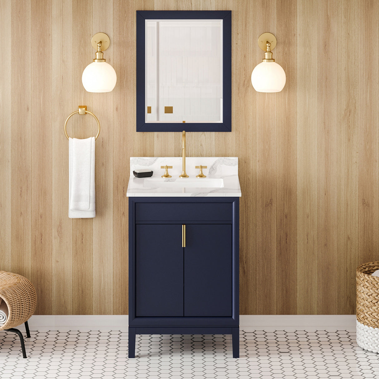 Jeffrey Alexander Theodora 24" Hale Blue Single Sink Bathroom Vanity with Calacatta Vienna Quartz Top - 8 in. Widespread Faucet Top product image 2