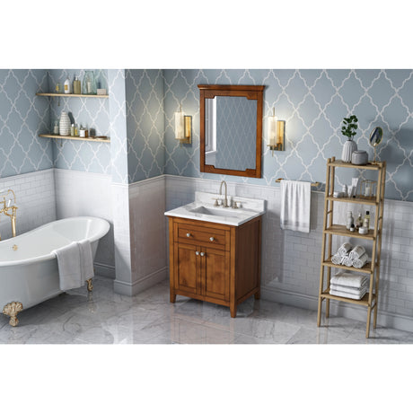 Jeffrey Alexander Chatham 30" Chocolate Single Sink Bathroom Vanity with Calacatta Vienna Quartz Top - 8 in. Widespread Faucet Top