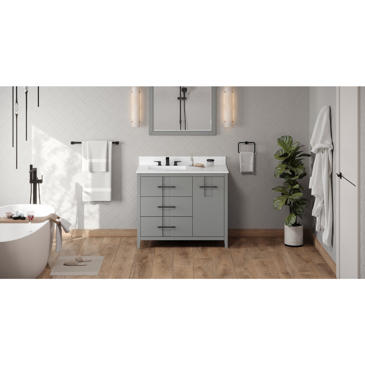 Jeffrey Alexander Katara 42" Grey Single Sink Bathroom Vanity with White Quartz Top - 8 in. Widespread Faucet Top