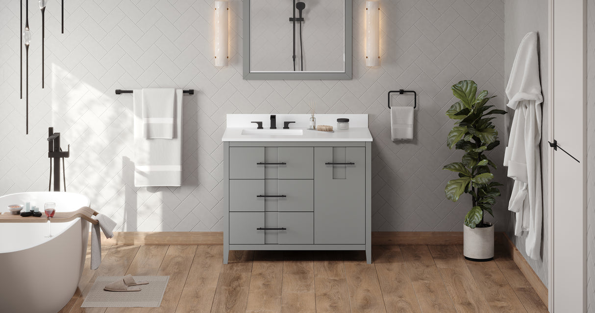 Jeffrey Alexander Katara 42" Grey Single Sink Bathroom Vanity with White Quartz Top - 8 in. Widespread Faucet Top product image 6