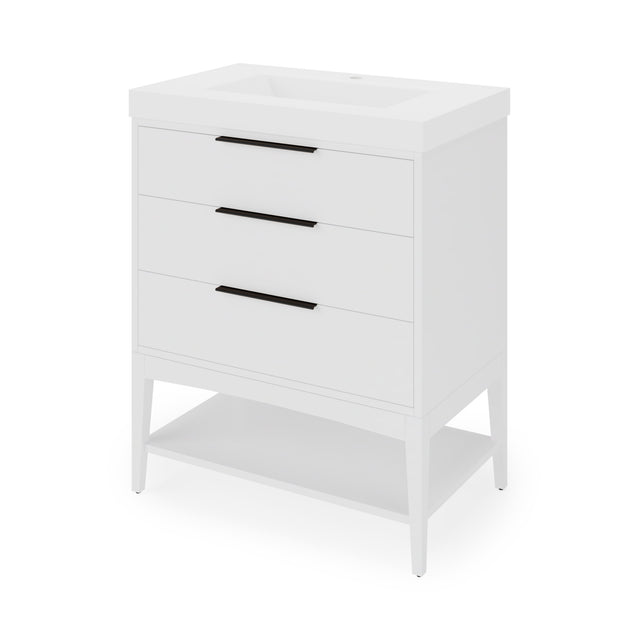 Jeffrey Alexander Gardner 31" White Single Sink Bathroom Vanity with White Resin Top - Single-Hole Faucet Top - VKGAR30WHWDWHRE