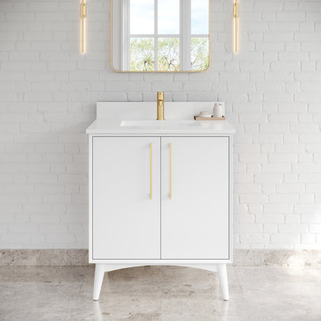 Jeffrey Alexander Dashwood White Single Sink Bathroom Vanity with White Quartz Top - Single-Hole Faucet Top - VKITDAS30WHWQR1
