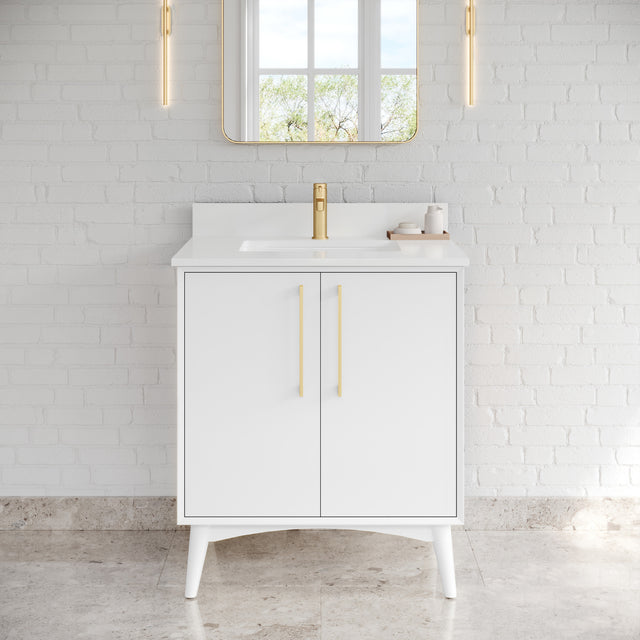 Jeffrey Alexander Dashwood White Single Sink Bathroom Vanity with White Quartz Top - Single-Hole Faucet Top - VKITDAS30WHWQR1