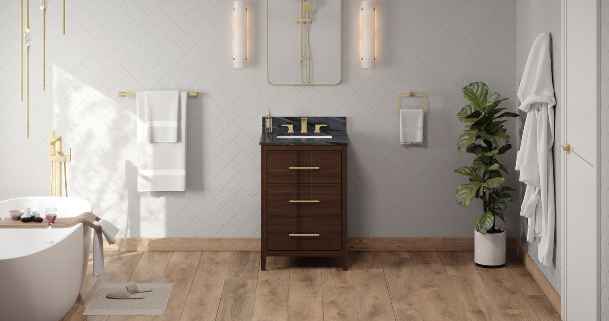Jeffrey Alexander Katara 24" Dark Walnut Single Sink Bathroom Vanity with Grey Marble Top - 8 in. Widespread Faucet Top product image 6