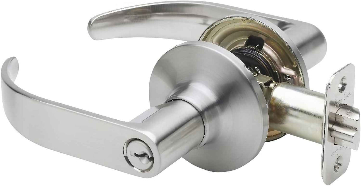 Copper Creek EL1241SS Erin keyed entry keyed entry door lever in satin stainless, front view