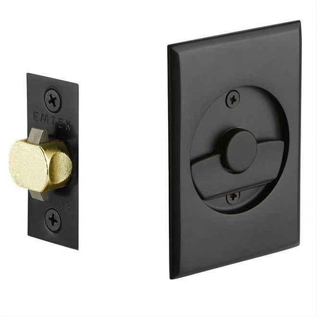 Emtek 2015US19 Privacy Pocket Door Tubular Lock with Privacy Strike Plate and Dust Box Flat Black