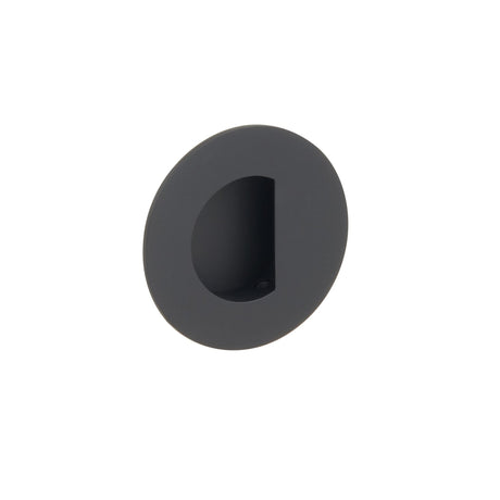 Emtek 3" Round Flush Pull with Half Moon Pocket in Flat Black