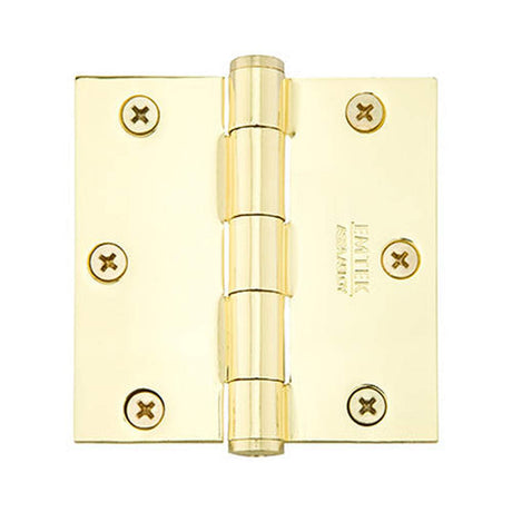Emtek 96113US3 Pair of 3-1/2" x 3-1/2" Square Solid Brass Residential Duty Hinges Polished Brass Lifetime Finish