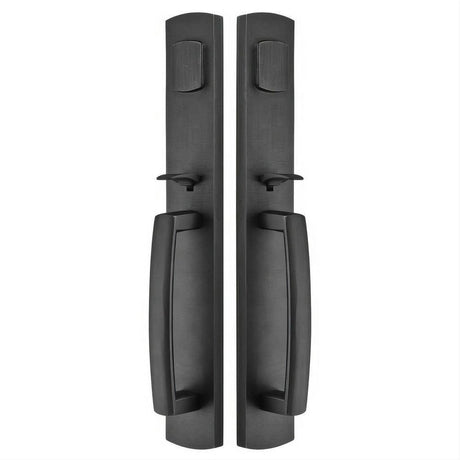 Emtek 453929FB Brighton Single Cylinder Keyed Entry Rustic Modern Bronze Grip by Grip Handleset Flat Black