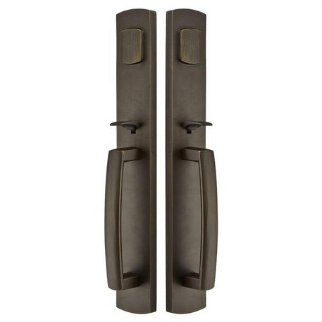 Emtek 453929MB Brighton Single Cylinder Keyed Entry Rustic Modern Bronze Grip by Grip Handleset Medium Bronze