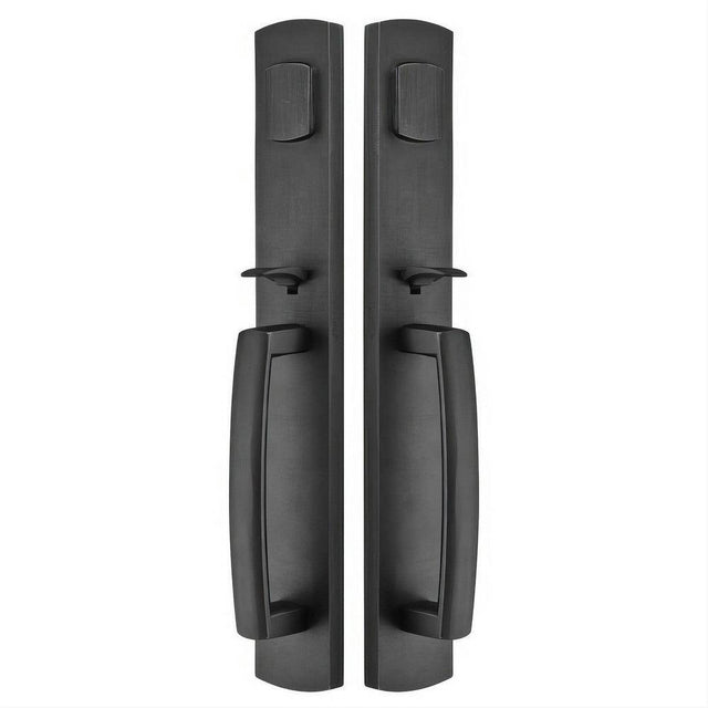 Emtek 454929FB Brighton Double Cylinder Keyed Entry Rustic Modern Bronze Grip by Grip Handleset Flat Black