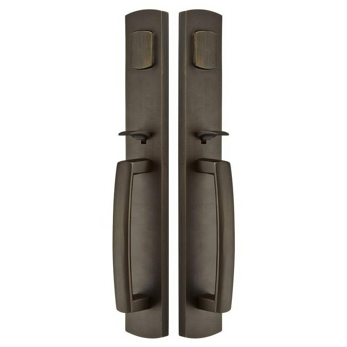 Emtek 454929MB Brighton Double Cylinder Keyed Entry Rustic Modern Bronze Grip by Grip Handleset Medium Bronze