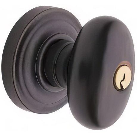 Emtek 5100EUS19 5100EUS Egg Knob Keyed Entry With Regular Rose And Adjustable Latch Flat Black