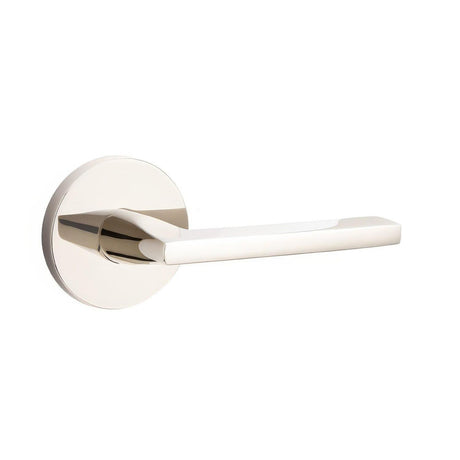 Emtek 5109HLOUS14LH 5109HLOUSLH Helios Lever Left Hand 2-3/8" Backset Passage with Disk Rose Polished Nickel Lifetime