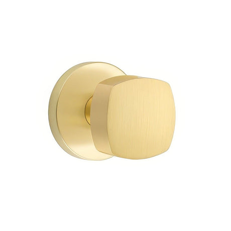 Emtek 5110FRKUS4 5110FRKUS Freestone Knob 2-3/8" Backset Passage with Square Rose Satin Brass