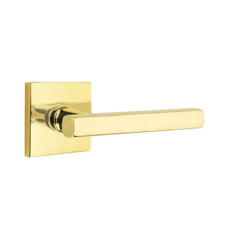 Emtek 5110FRLUS3NLLH 5110FRLUSLH Freestone Lever Left Hand 2-3/8" Backset Passage with Square Rose Unlacquered Brass