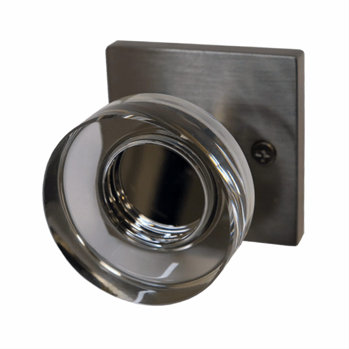 Emtek 5110MDCUS15 Disc Glass Knob 2-3/8" Backset Passage with Square Rose for 1-1/4" to 2" Door - Reversible Satin Nickel