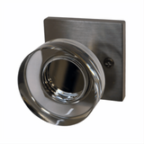 Emtek 5110MDCUS15 Disc Glass Knob 2-3/8" Backset Passage with Square Rose for 1-1/4" to 2" Door - Reversible Satin Nickel