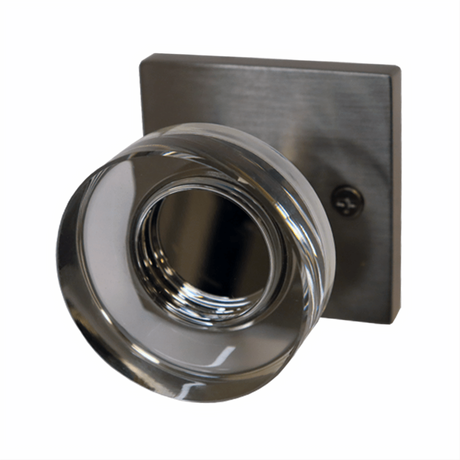 Emtek 5110MDCUS15 Disc Glass Knob 2-3/8" Backset Passage with Square Rose for 1-1/4" to 2" Door - Reversible Satin Nickel