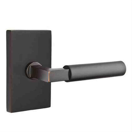 Emtek 5112HECUS10BRH Lever Right Hand 2-3/8" Backset Passage with Modern Rectangular Rose for 1-1/4" to 2" Door Oil Rubbed Bronze