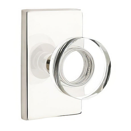 Emtek 5112MDCUS14 5112MDCUS Modern Disc Crystal Knob 2-3/8" Backset Passage with Modern Rectangular Rose Polished Nickel Lifetime