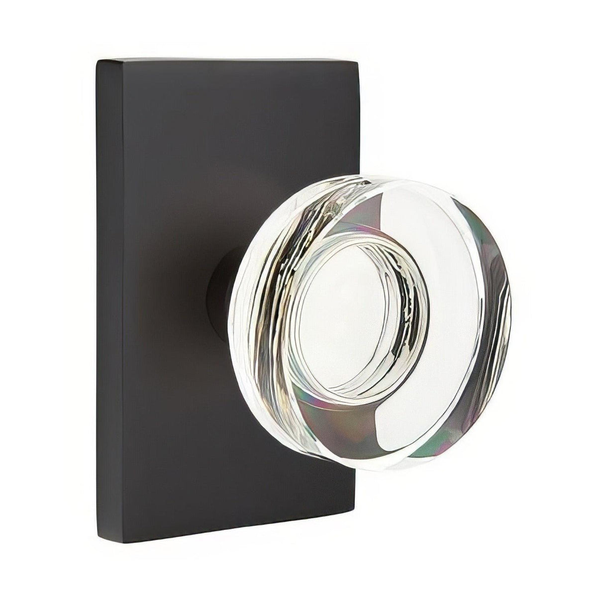 Emtek 5112MDCUS19 5112MDCUS Modern Disc Crystal Knob 2-3/8" Backset Passage with Modern Rectangular Rose Flat Black