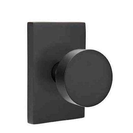 Emtek Knob 2-3/8" Backset with Radius Latch Strike Passage with Modern Rectangular Rose for 1-1/4" to 2" Door - Reversible Flat Black