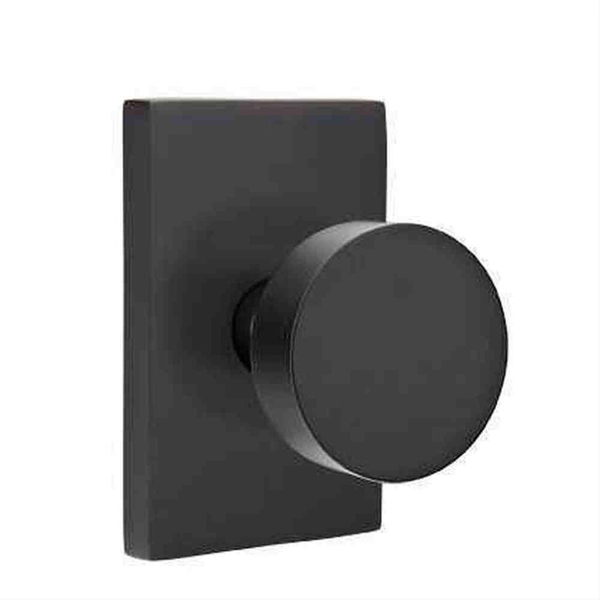 Emtek 5112ROUUS19.RLS 5112ROUUS Knob Passage with Modern Rectangular Rose Flat Black
