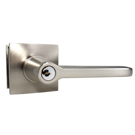 Emtek Lever Right Hand 2-3/8" and 2-3/4" Backset with Radius Latch Strike Keyed Entry with Square Rose for 1-3/8" to 2-1/16" Door in Satin Nickel