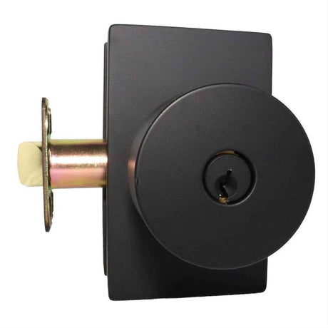 Emtek 5123ROUUS19.RLS 5123ROUUS Knob Keyed Entry with Modern Rectangular Rose Flat Black