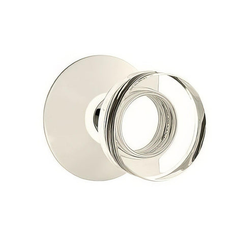 Emtek 5207MDCUS14 5207MDCUS Modern Disc Crystal Knob 2-3/8" Backset Privacy with Modern Rose Polished Nickel Lifetime