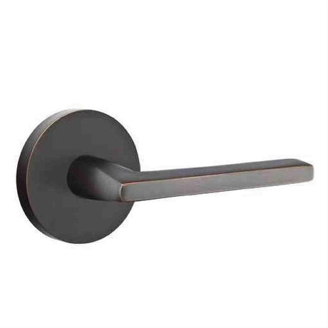 Emtek 5209HLOUS10BLH Lever Left Hand 2-3/8" Backset Privacy with Disk Rose for 1-1/4" to 2" Door Oil Rubbed Bronze