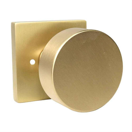 Emtek 5210ROUUS4.RLS Knob 2-3/8" Backset with Radius Latch Strike Privacy with Square Rose for 1-1/4" to 2" Door Satin Brass