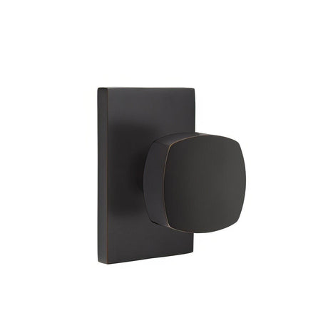 Emtek 5212FRKUS14 5212FRKUS Freestone Knob 2-3/8" Backset Privacy With Modern Rectangular Rose Polished Nickel Lifetime