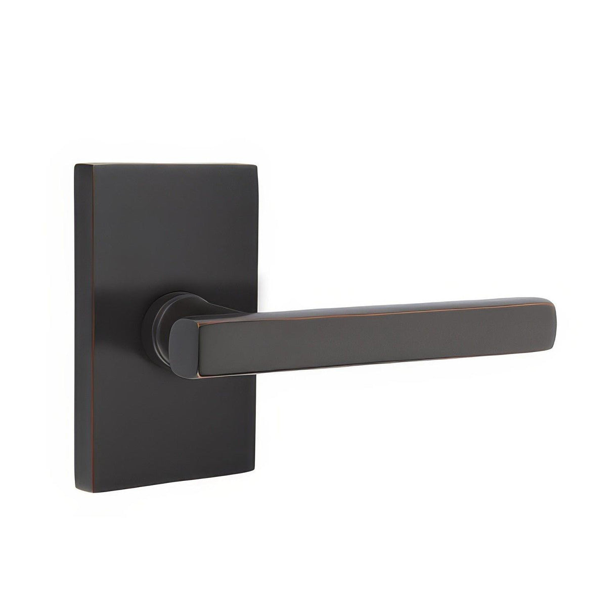 Emtek 5212FRLUS10BRH 5212FRLUSRH Freestone Lever Right Hand 2-3/8" Backset Privacy With Modern Rectangular Rose Oil Rubbed Bronze