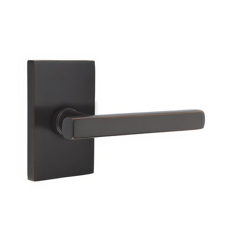 Emtek 5212FRLUS10BRH 5212FRLUSRH Freestone Lever Right Hand 2-3/8" Backset Privacy With Modern Rectangular Rose Oil Rubbed Bronze