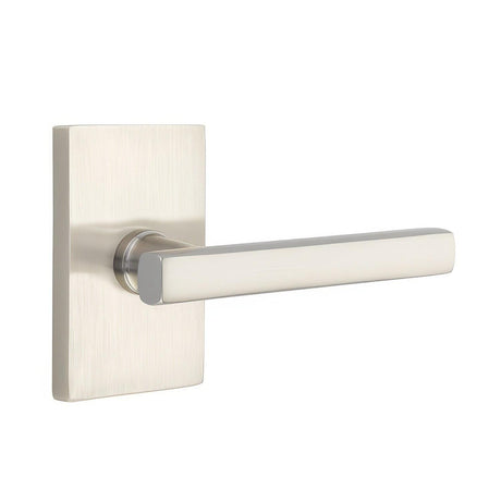 Emtek 5212FRLUS15LH 5212FRLUSLH Freestone Lever Left Hand 2-3/8" Backset Privacy With Modern Rectangular Rose Satin Nickel