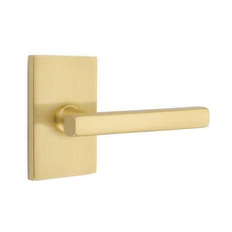 Emtek 5212FRLUS4RH 5212FRLUSRH Freestone Lever Right Hand 2-3/8" Backset Privacy With Modern Rectangular Rose Satin Brass