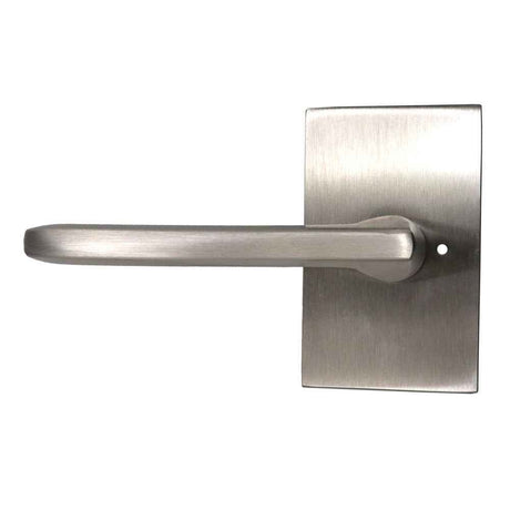 Emtek Lever Left Hand 2-3/8" Backset with Radius Latch Strike Privacy with Modern Rectangular Rose for 1-1/4" to 2" Door in Satin Nickel