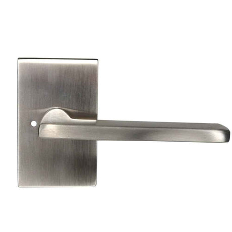 Emtek Lever Right Hand 2-3/8" Backset with Radius Latch Strike Privacy with Modern Rectangular Rose for 1-1/4" to 2" Door in Satin Nickel