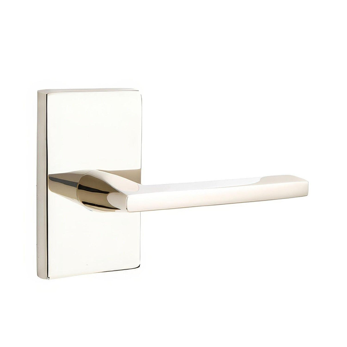 Emtek 5212HLOUS14RH 5212HLOUSRH Helios Lever Right Hand 2-3/8" Backset Privacy With Modern Rectangular Rose Polished Nickel Lifetime