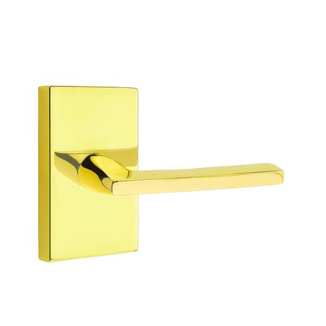 Emtek 5212HLOUS3NLRH 5212HLOUSRH Helios Lever Right Hand 2-3/8" Backset Privacy With Modern Rectangular Rose Unlacquered Brass