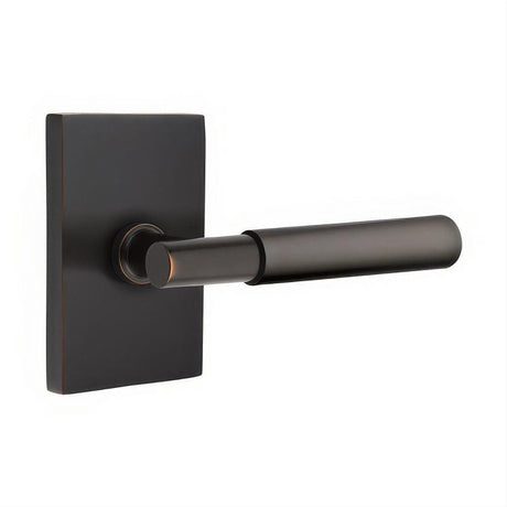 Emtek 5212MYLUS10BRH 5212MYLUSRH Myles Lever Right Hand 2-3/8" Backset Privacy With Modern Rectangular Rose Oil Rubbed Bronze