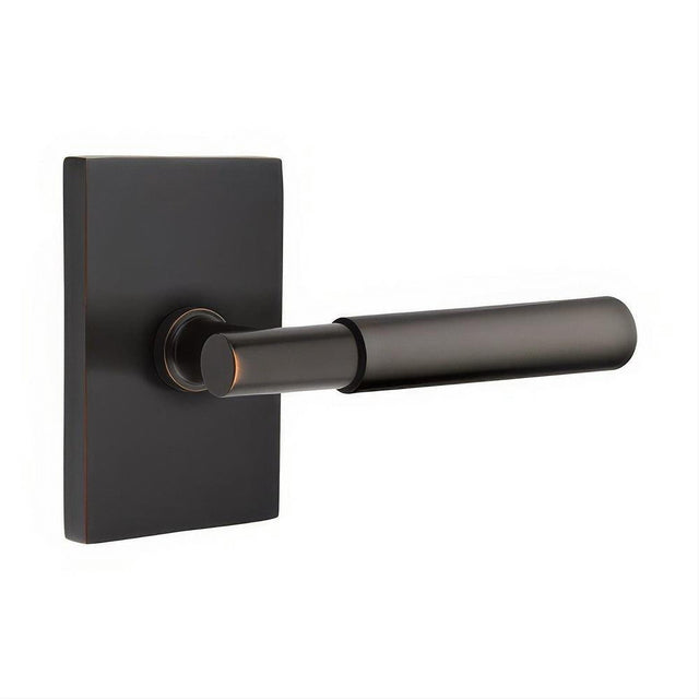 Emtek 5212MYLUS10BRH 5212MYLUSRH Myles Lever Right Hand 2-3/8" Backset Privacy With Modern Rectangular Rose Oil Rubbed Bronze